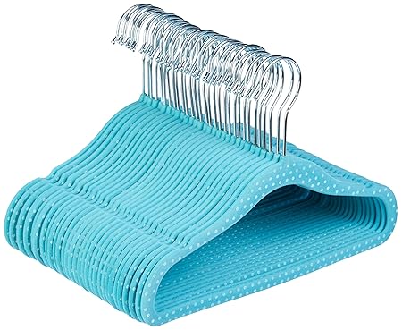 amazon basics Kids Velvet Hangers - 30-Pack, Blue Polka Dot(Plastic,30)
