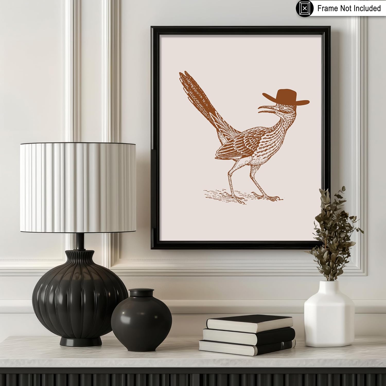 Poster Master Brown Cowboy Roadrunner Poster - Retro Cowboy Print - Western Art - Wild West Design - Trendy Design - Gift for Men & Women - Great Office, Dorm or Living Room Decor - 8x10 UNFRAMED