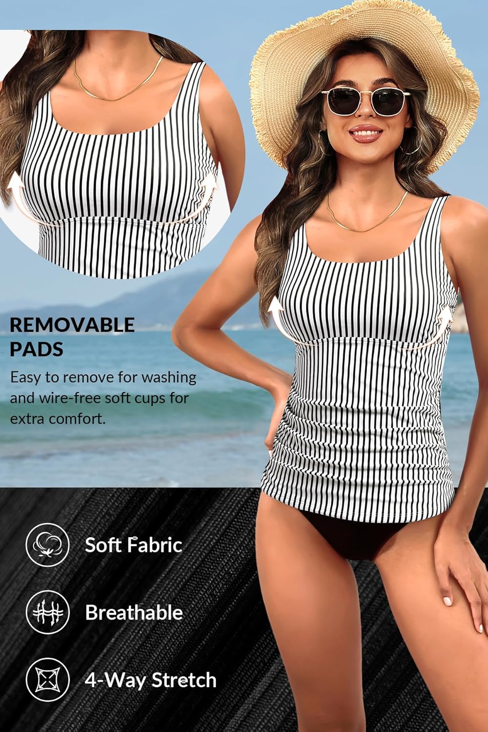 Yonique Women's Tankini Top Only Tummy Control Bathing Suits Top Modest Swim Tank Tops - Image 6