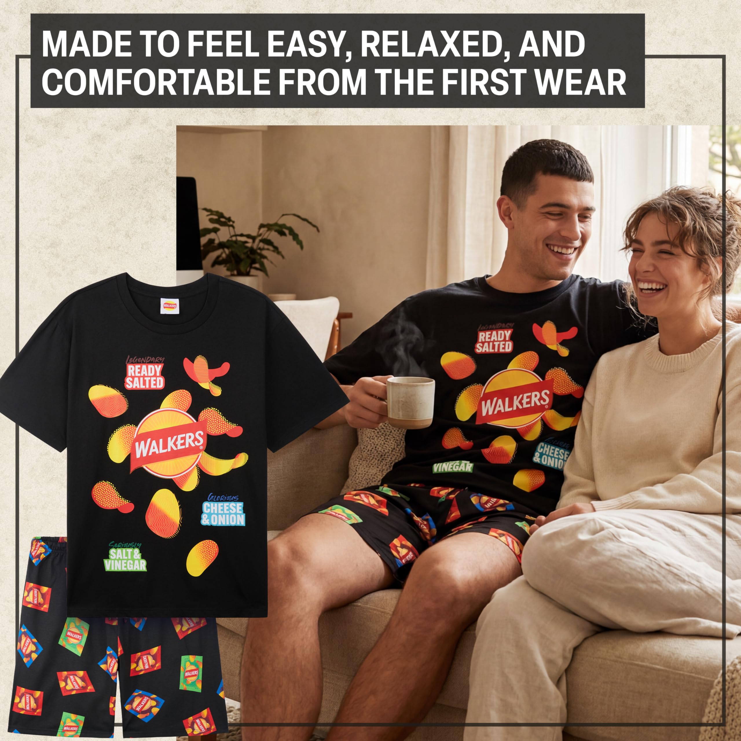 Get Trend Walkers Pigiama Uomo Corto S-3XL, 100% Cotone, Pigiama Estivo 2 Pezzi con T-Shirt e Shorts, Idea Regalo Uomo e Ragazzo