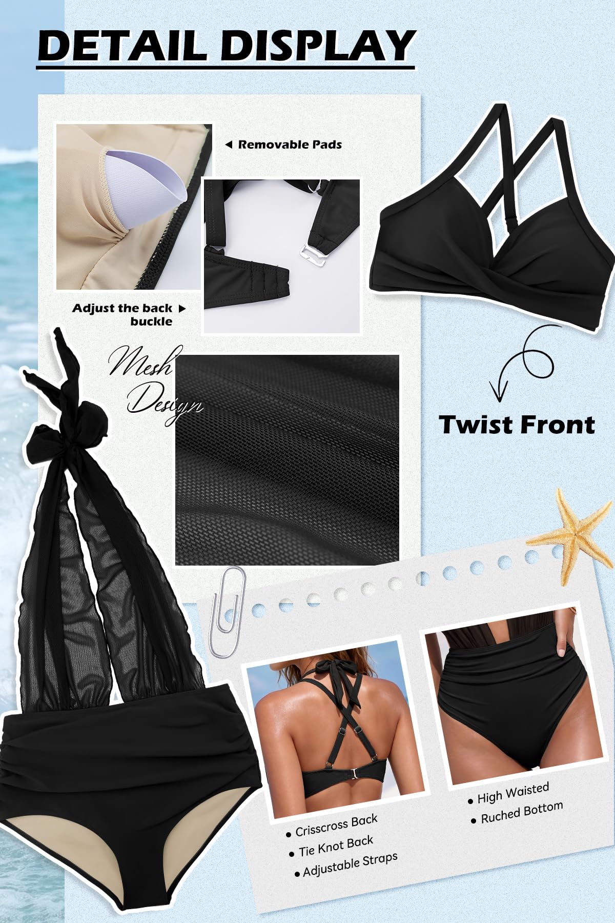 SHEKINI Damen Bikini Sets Halter hohe Taille Bauch Kontrolle Sexy Mesh 2 Stil Zwei Stück Badeanzug 2026