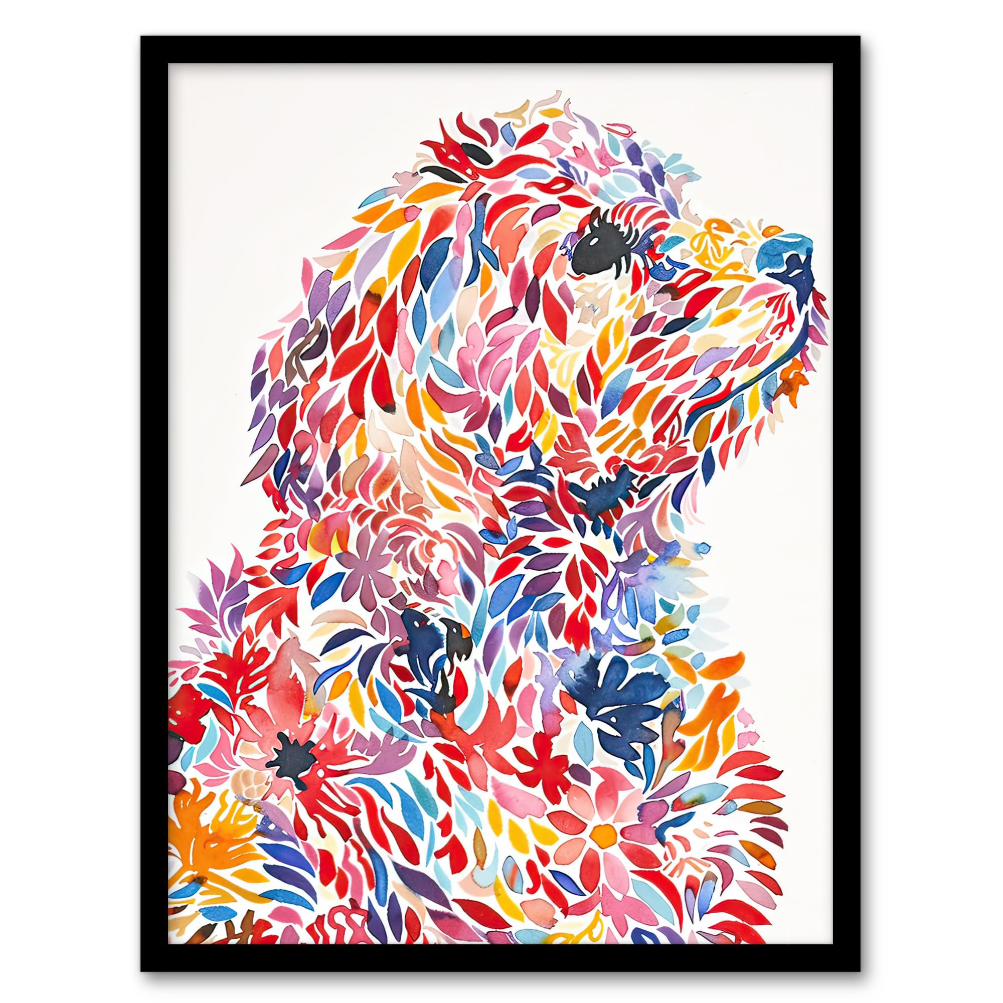 Artery8 Colourful Floral Labradoodle Dog Lover Design Living Room Artwork Framed Wall Art Print A4