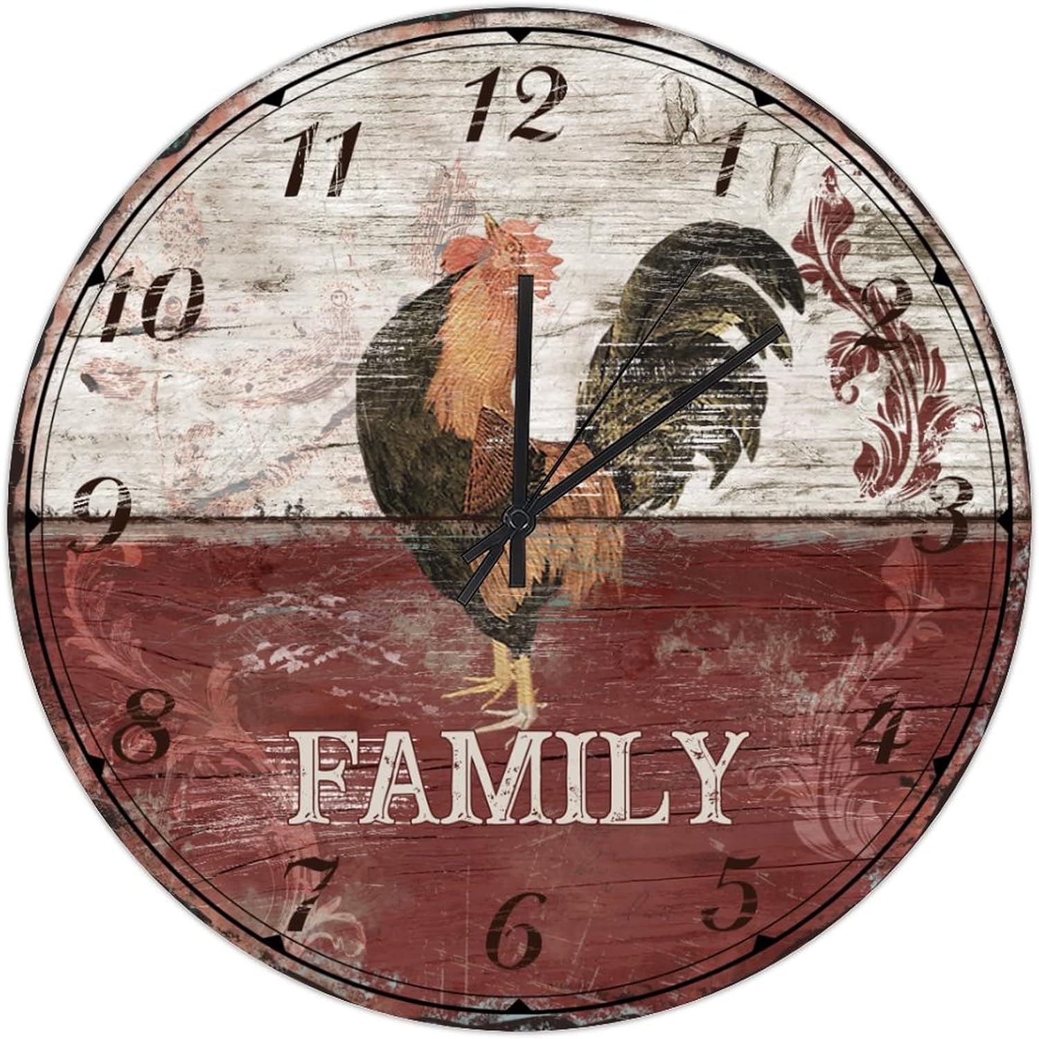 UFunhome 15-Inch Rustic Wooden Wall Clock Silent Non Ticking Battery Operated Round Clocks Vintage Chickens Rooster Home Decor Retro Hanging Wall Clocks for Patio Pool Bathroom Bedroom