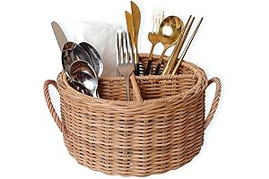 Wicker Utensil Caddy For Party, Countertop Silverware Organizer