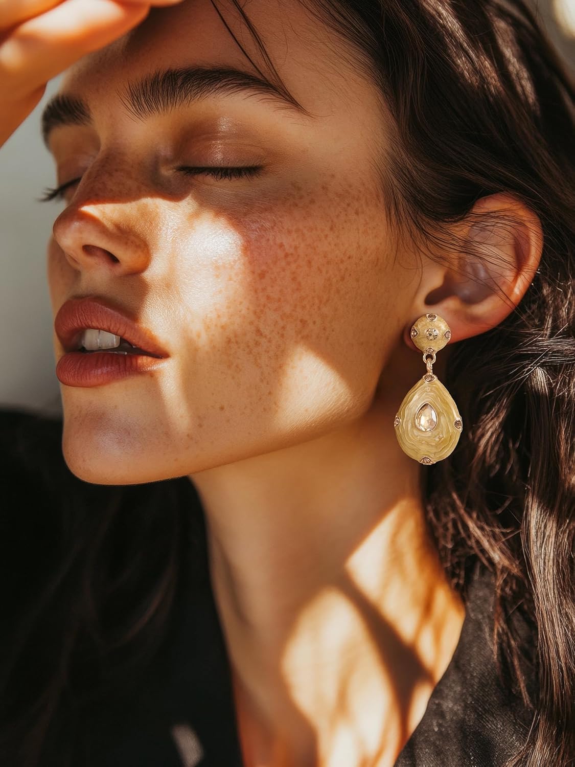 SWEETV Vintage 18K Gold Plated Statement Earrings for Women Trendy, Antique Enamel Chunky Drop Dangle Earrings, Big Crystal Earrings for Fashion Prom Jewelry Gifts - Image 2