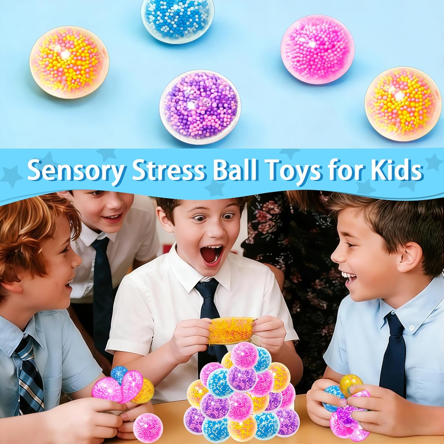 24 Pack Easter Egg Fillers with Relief Stress Balls Squishy Fidget Toys for Kids Teens Boys Girls Toddler Easter Basket Stuffers Hunt Birthday Party Favors Gifts School Classroom Prizes Supplies
