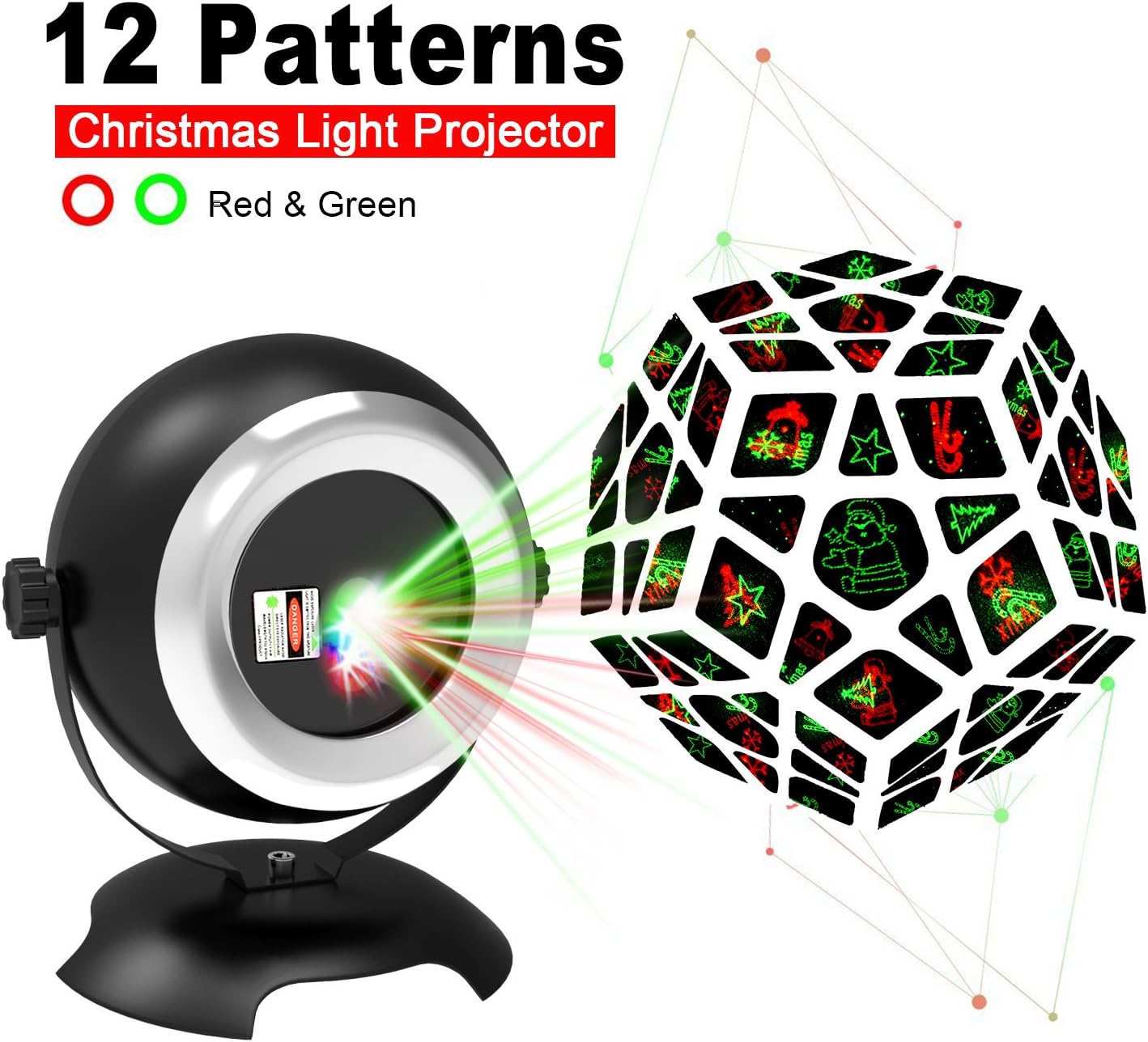 Christmas Laser Lights,Outdoor Projector Lights by Clustars,Stars/Snowflake/Jingling Bell/Xmas Tree/Santa Claus with Remote Control for Xmas,Birthday Decoration(1-Pack)