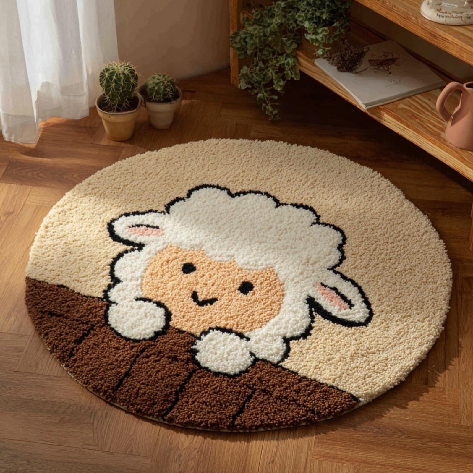WallustrioaW DIY Latch Hook Rug,Cartoon Sheep,Crochet Kits Embroidery Kits Home Carpet Rug Making Canvas,Needlework Crafts for Home Decor,50x50cm