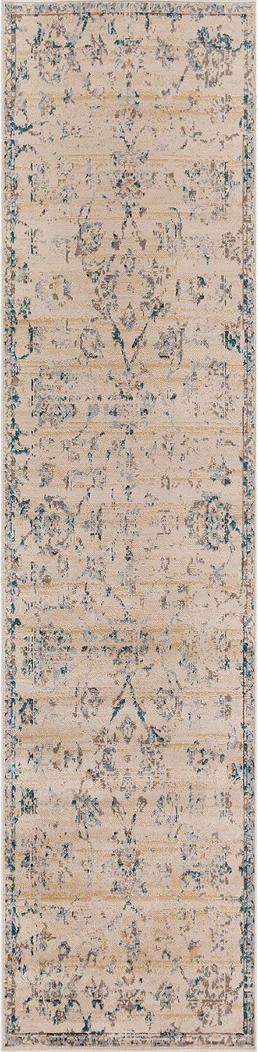 BNM Indoor Large Runner Rug with Jute Backing, Great for Entryway, Living Room, Kitchen, Dorm, Bedroom, Hallway, Perfect for Hardwood Floors, Distressed Medallion Indoor Runner Rug, 2' 7" x 8', Teal
