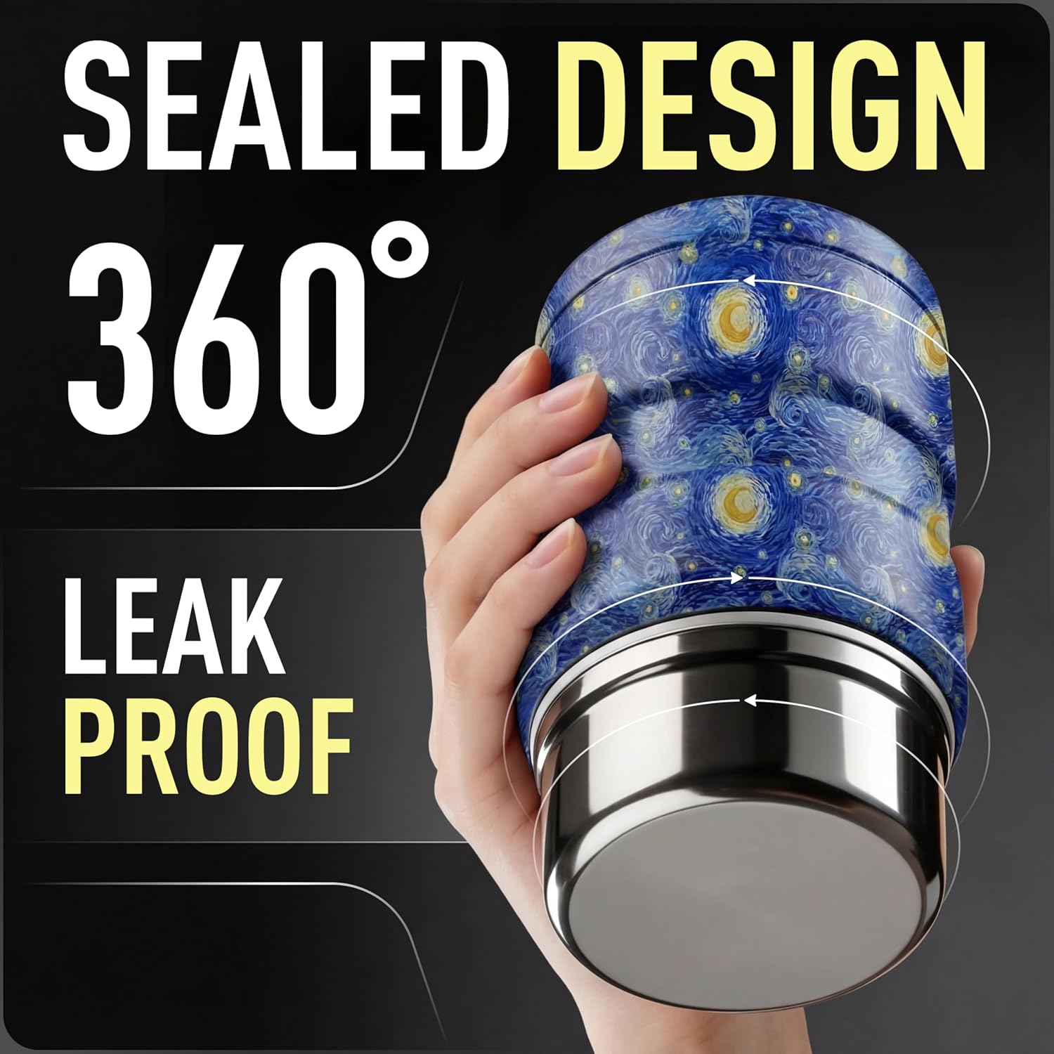 Earth&ME 17 OZ Soup Thermo for Hot & Cold Food for Kids, Vacuum Insulated Steel Lunch Container, Kids Wide Mouth Bento Thermal Food Jar, Warm Food Lunchbox Thermo Bowls with Spoon (Starry Night) - Image 5