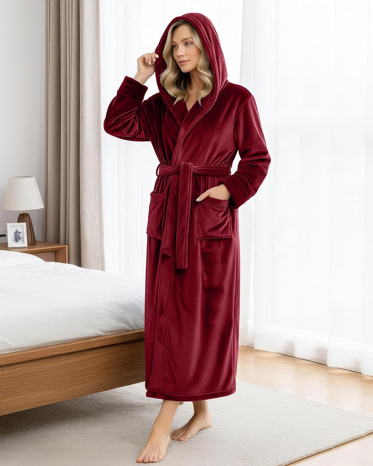 NY Threads Women's Fleece Hooded Bathrobe Plush Long Spa Robe, Medium - Image 6