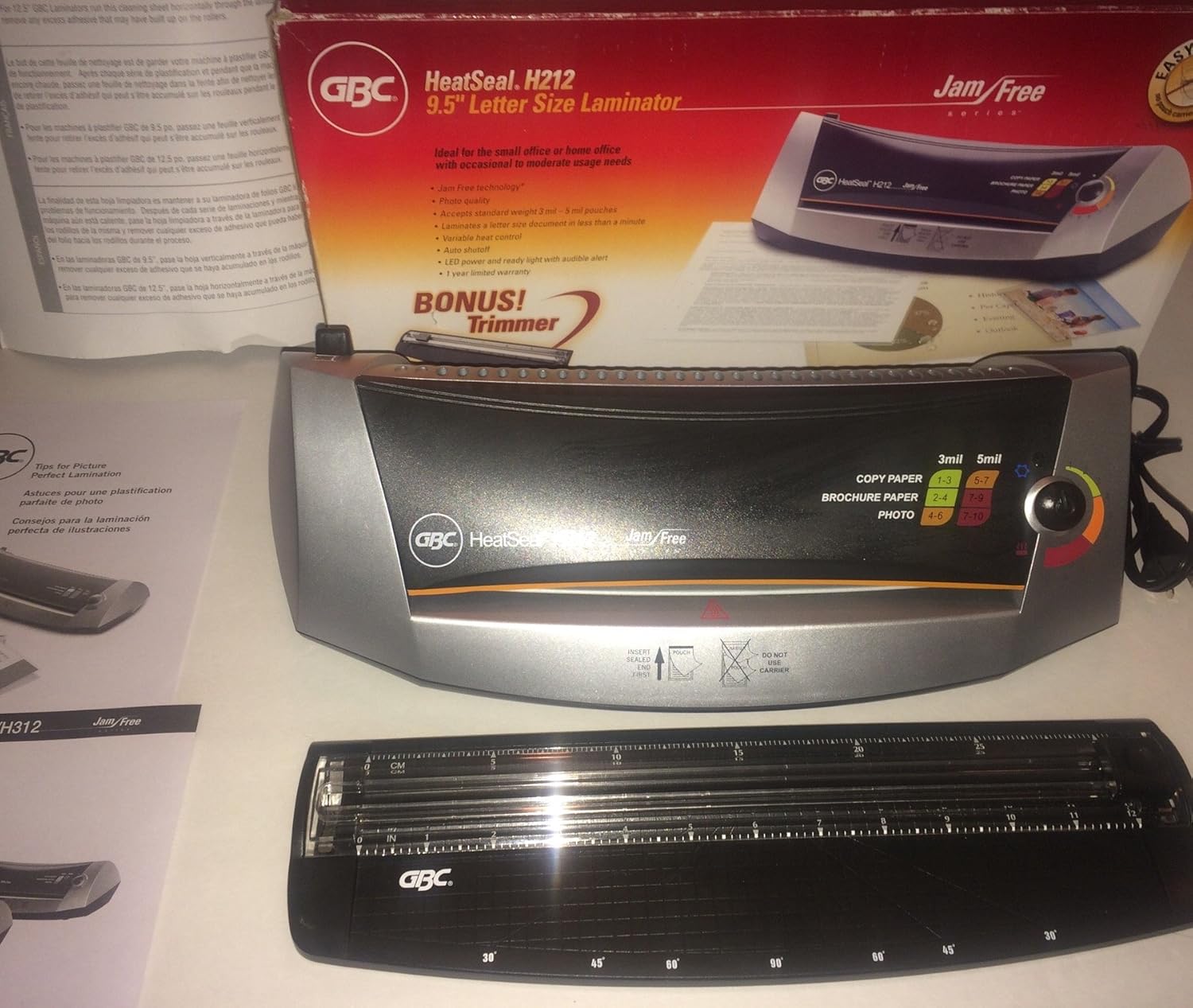 GBC HeatSeal H212 jamfree plastificadora, Capacidad de 9.5 de ancho