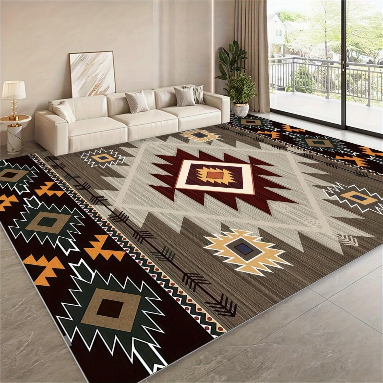 RICAUOU Extra Southwestern Area Rug for Living Room, 120x180cm Traditional Native American Style Geometric Lounge Carpet, Boho Chic Tribal Aztec Floor Rug for Large Sitting Room, Bedroom Office