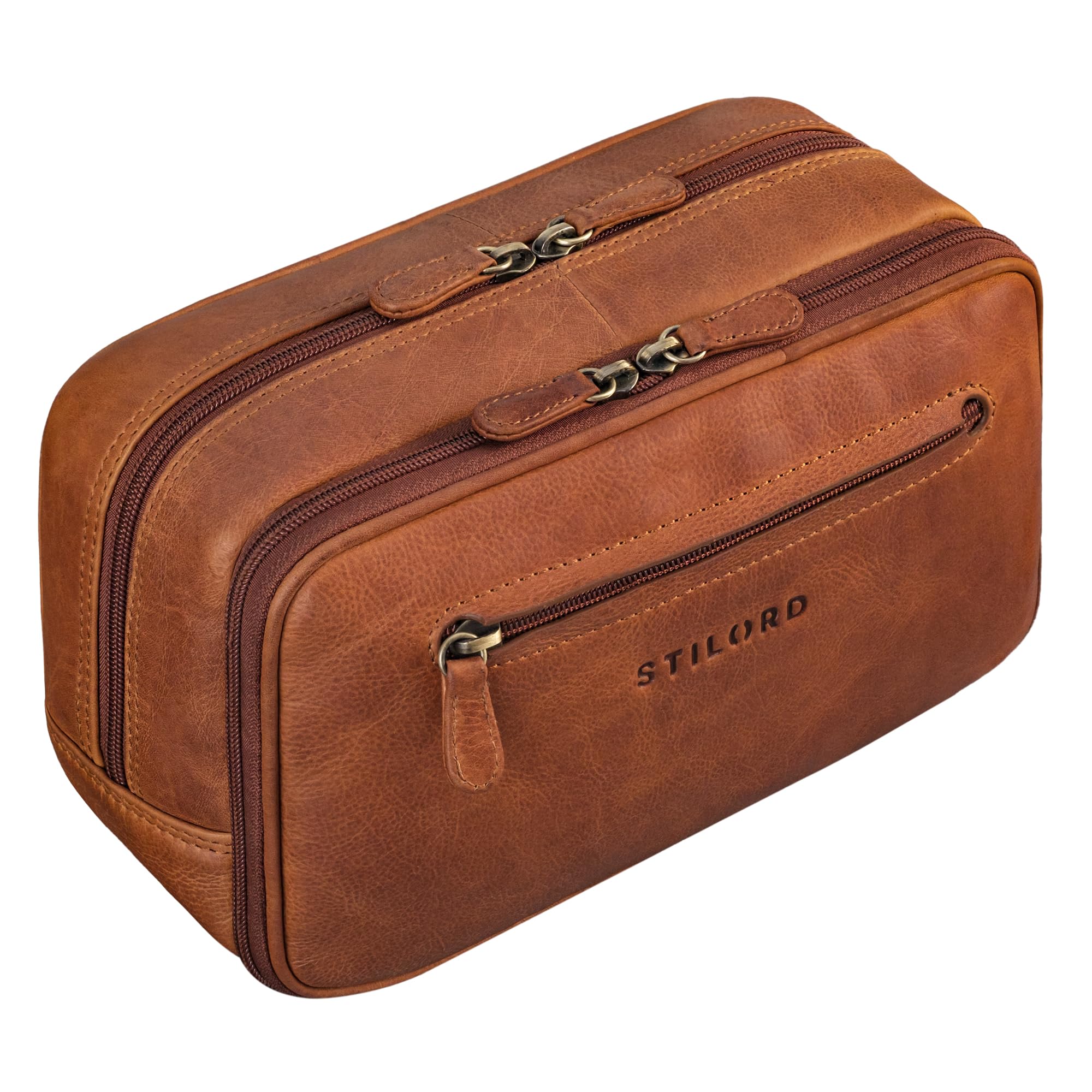 STILORD 'Voyager' Vintage Leren Toilettas Heren Dames Groot Cosmetische Tas Echt Leer Wastas Travel Toiletry Bag voor op Reis Make-up Cosmetica, Kleur:zwart