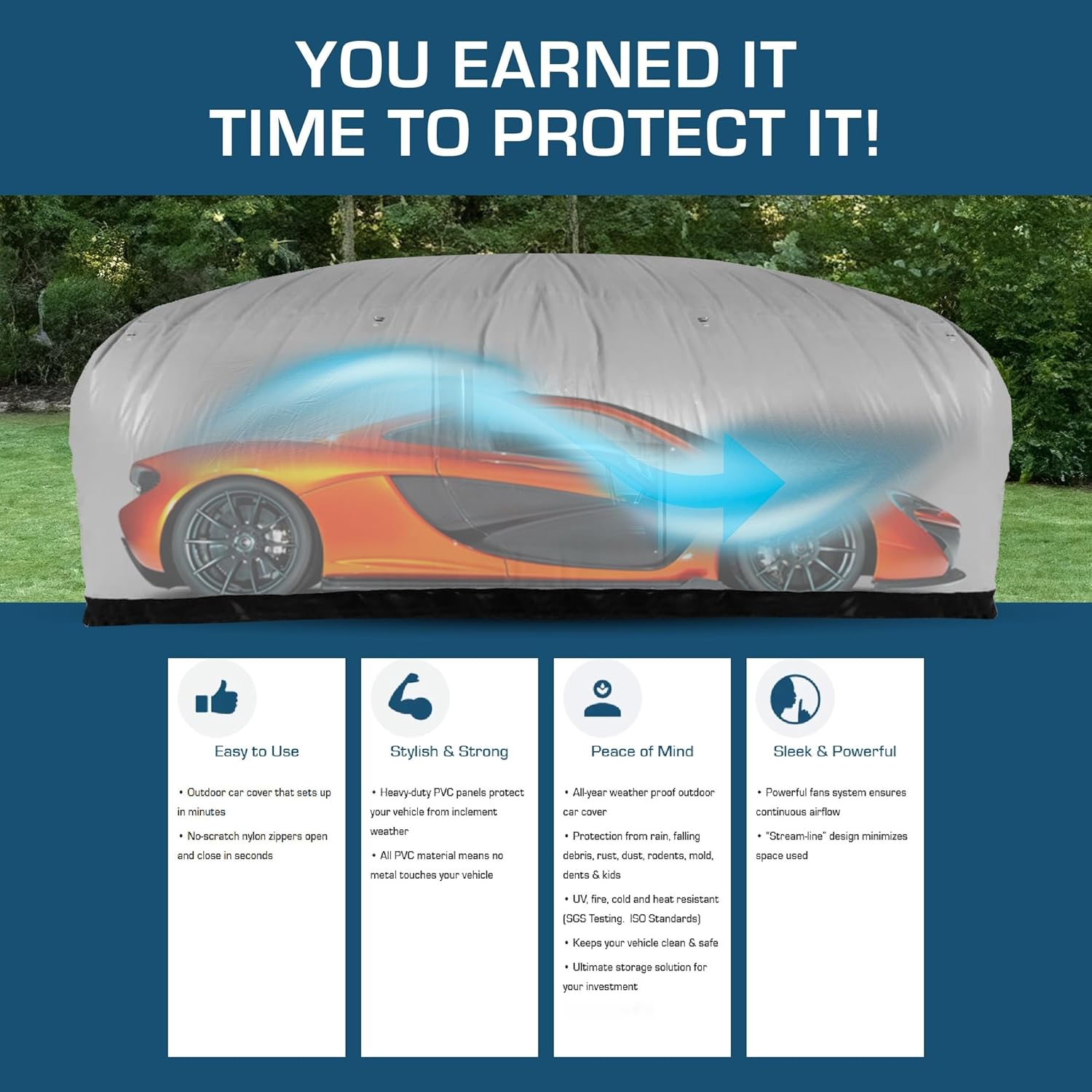 IN THE GARAGE Outdoor Car Cover - Hail Protector - Outdoor Car Bubble, Inflatable Garage - Car Capsule - Car Bubble Storage - Hail Protective car Covers - 18' / 5.5m