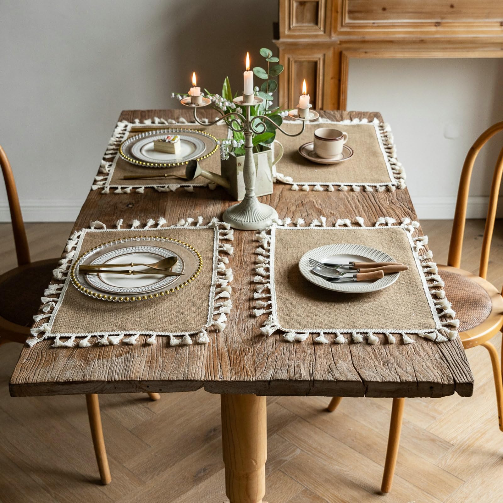 Rechteckige Platzsets Tischsets 6 Stück Platzdeckchen Abwaschbar rutschfest Braun Beige Platzmatten 30x45CM