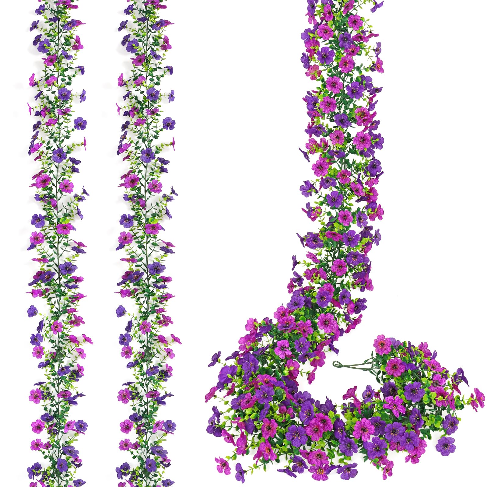 MEIVINES Artificial Flower Garland 2PCS 5.9FT Double Color Fake Flower Vines Silk Flowers Hanging Artificial Flowers Decoration for Wedding Arch Party Home Garden Wall Decoration (Purple) — image 1