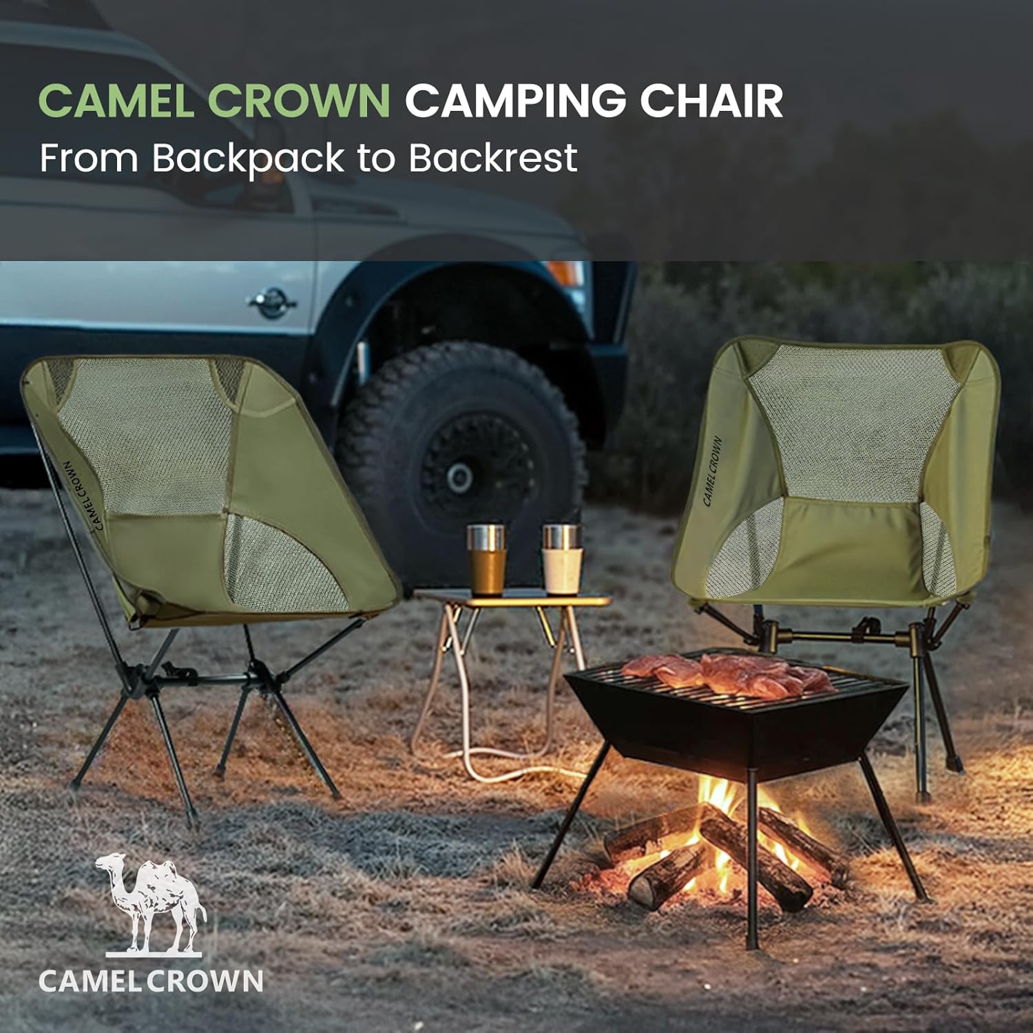 CAMEL CROWN Portable Camping Chair Lightweight Compact Folding Chair Mesh for Outdoor Camp Travel Beach Picnic Festival Hiking Backpacking Army Green - Image 8