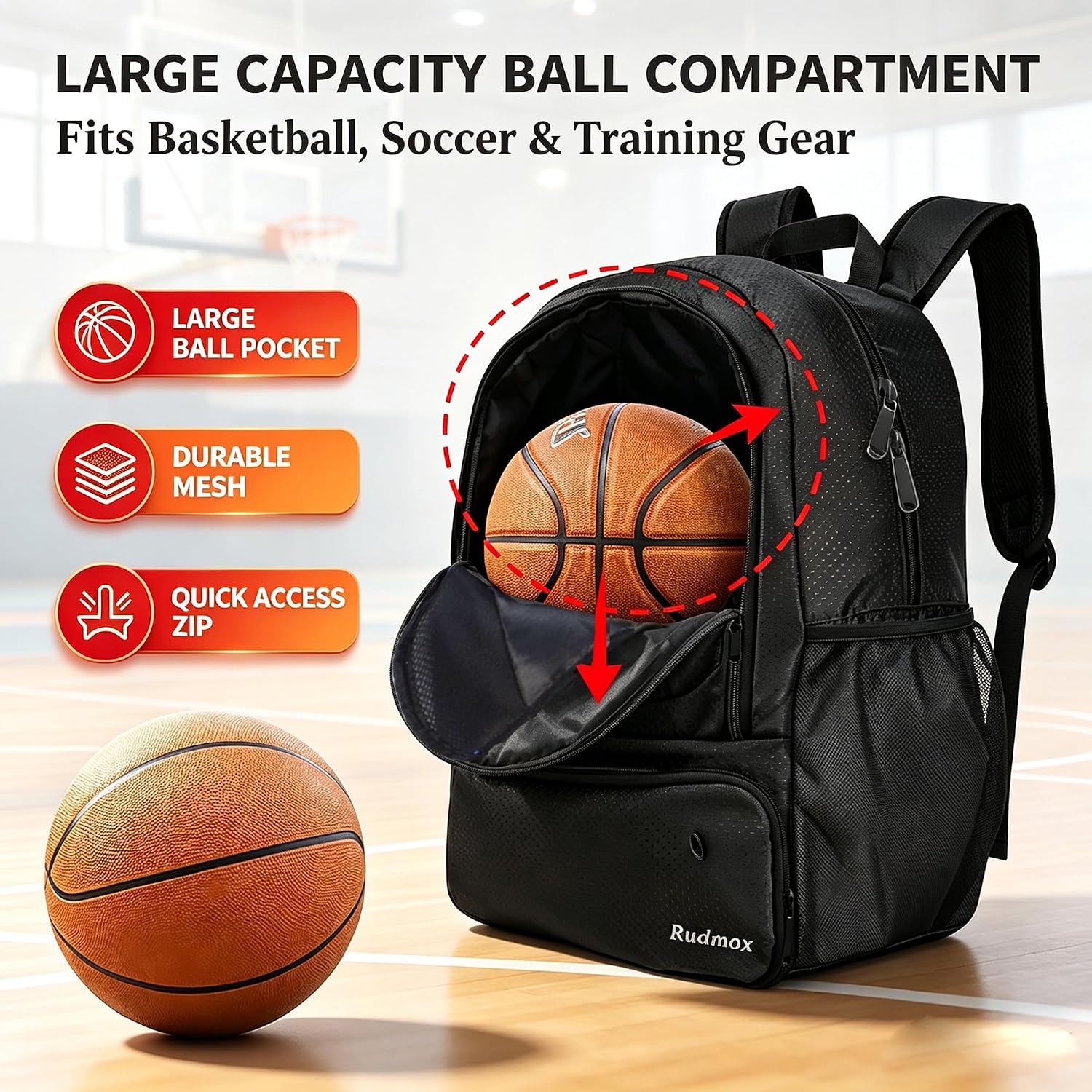 Soccer Bag Basketball Backpack Sports Equipment Bag | with Shoes and Ball Compartment Holds Sneaks, Helmet, Basketball, Football, Vollyball, Gloves