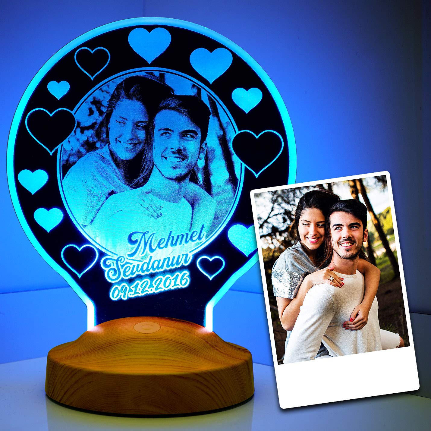 Regalo para el Día de la Madre Lámpara personalizable con foto y texto en imágenes 3D LED, diseño de lámpara grabada (redonda)