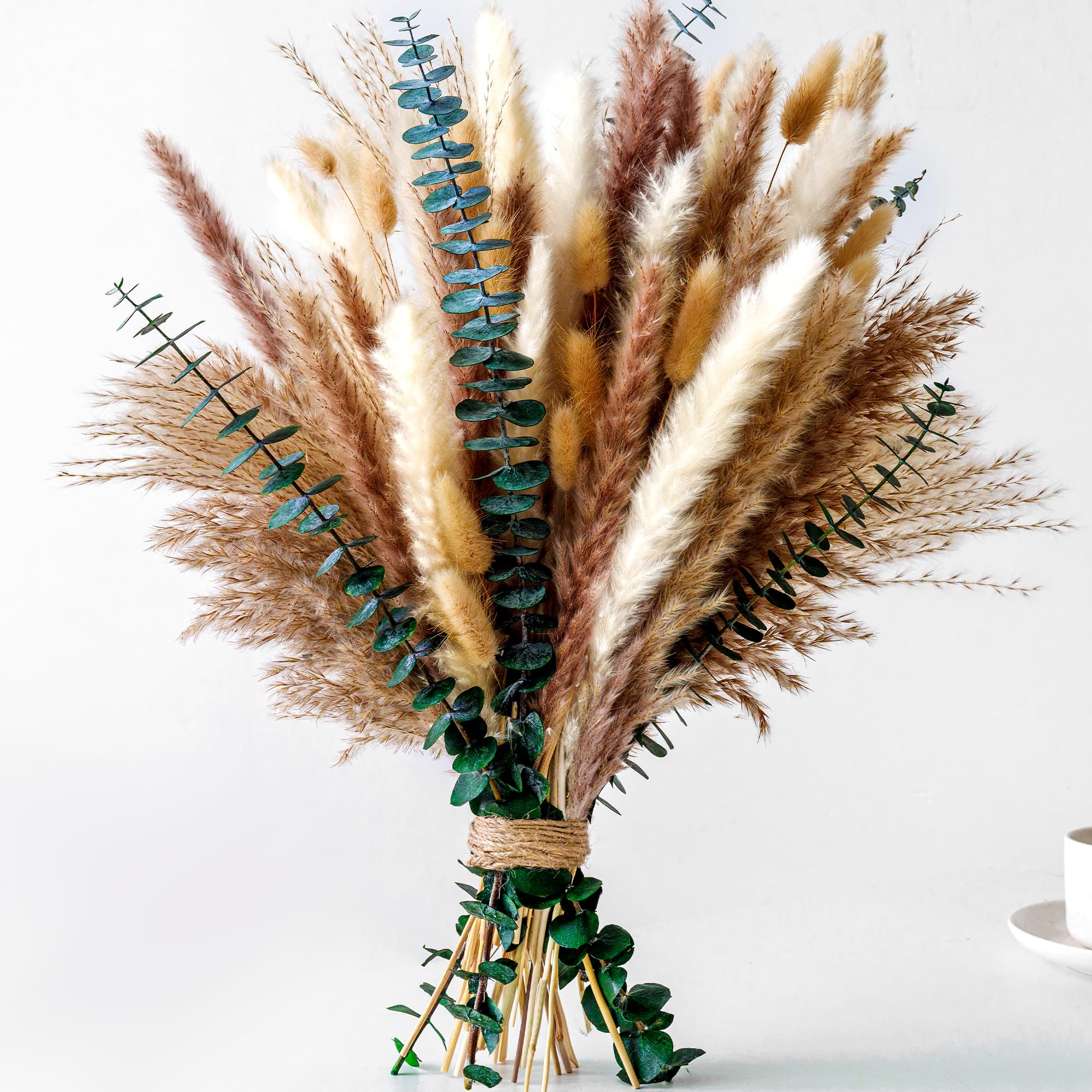Pampas Grass Decor, Dried Flower Bouquet with Bunny Tail Grass, Pampas Grass & Eucalyptus, Boho Centerpieces for Tables & Floors - Dried Floral