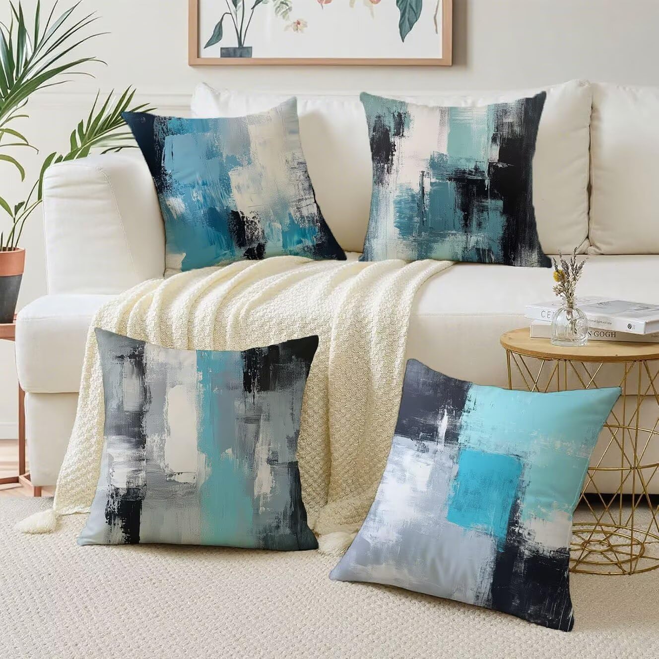 Niebieska poszewka na poduszkę 70 x 70 zestaw 4, poszewki na poduszki prostota kwadratowa sofa poszewki na poduszki pościel poszewka na poduszkę wodoodporna, oddychająca poszewka na poduszkę, na sofę