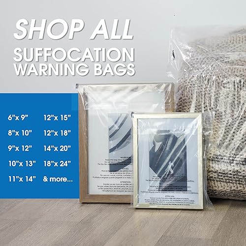 Miniatura 6 de Spartan Industrial - Bolsas de polietileno transparente autosellantes de 12 x 15 pulgadas (200 unidades) con advertencia de asfixia para embalaje,