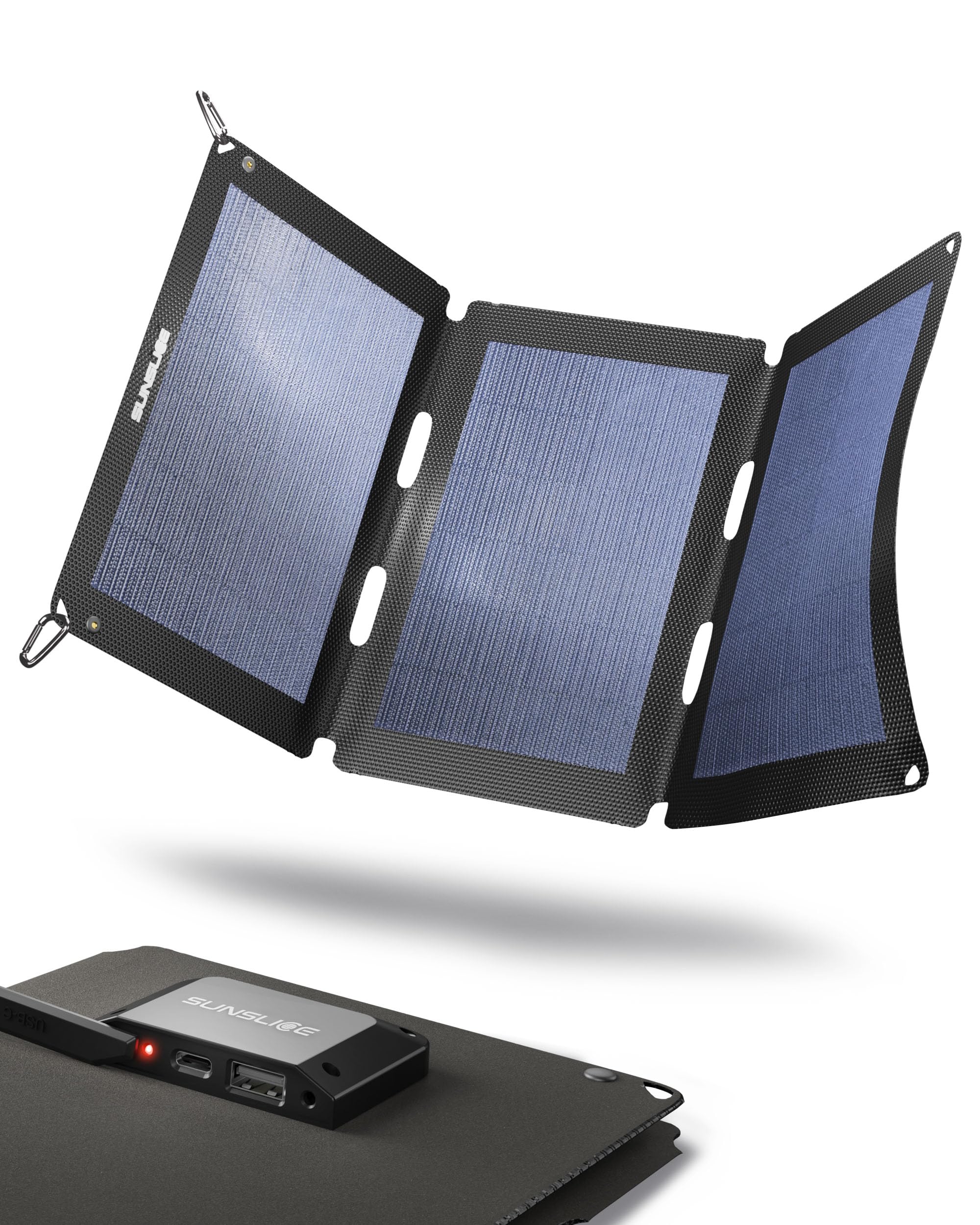 Caricatore solare da esterno, pannello solare flessibile, sistema solare per campeggio, caricatore solare impermeabile con una potente capacità di ricarica di 18W, 2 porte USB, nero.