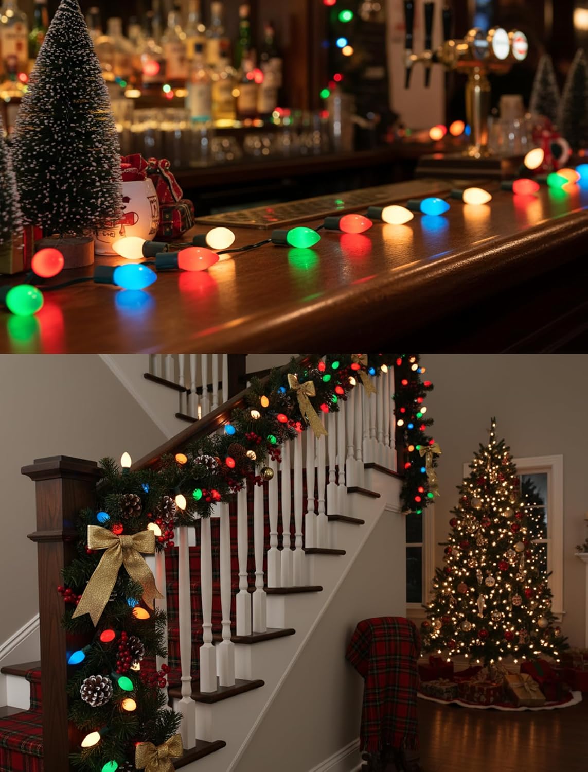 SUNSGNE Vintage C9 LED Christmas Lights Outdoor, 25FT C9 Retro Christmas Lights with 25 LED Shatterproof Bulbs for Roofline Holiday Party Indoor Outdoor Garden Patio Backyard Xmas Decoration