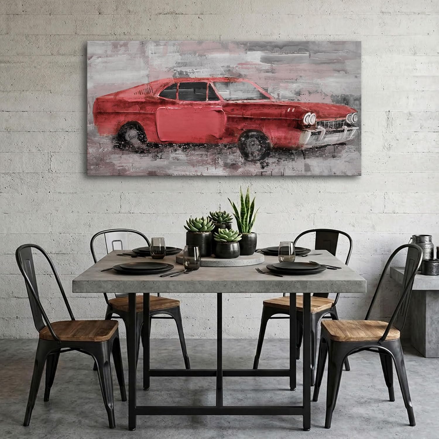 Car Wall Art for Men - Large Modern Red Car Poster, Framed Wall Art for Bedroom, Living Room, Office - Pictures Wall Decor, Large Artwork for Wall 24×48IN