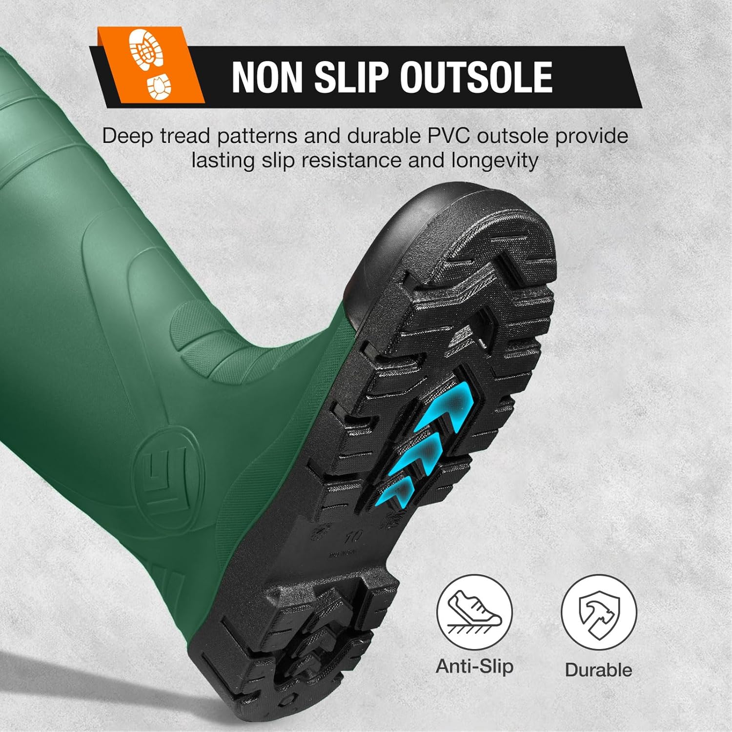 NINGO Steel Toe Rain Boots for Men, Waterproof PVC Rubber Boots with Puncture & Slip Resistant Design, Outdoor Knee High Mud Rainboots, Durable Fishing Footwear for Garden, Agriculture Industrial - Image 6