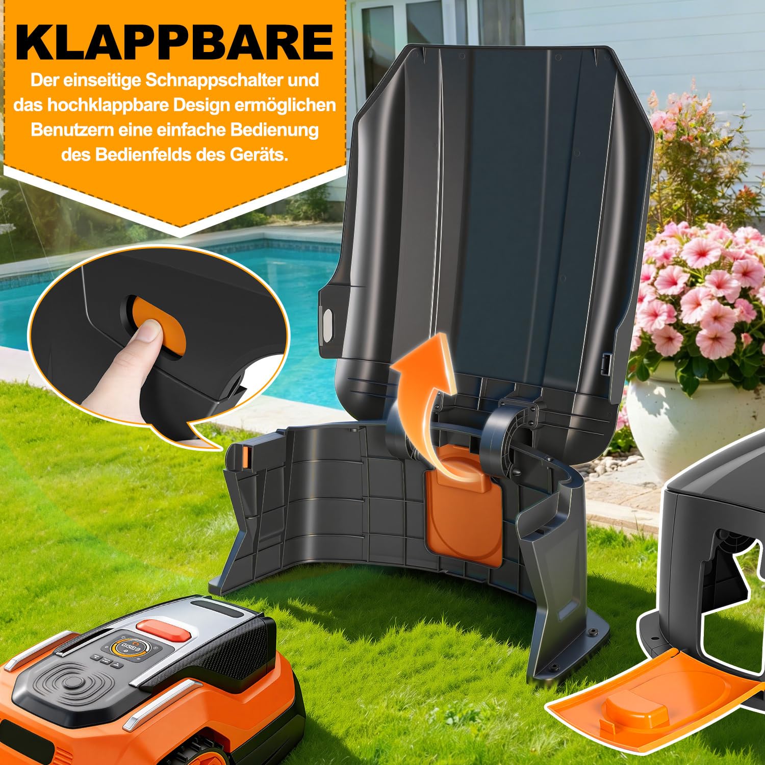 Hochklappbar Mähroboter Garage Kompatible Ladestationen Schutzüberdachung UV-Schutz 70.5x57x33cm