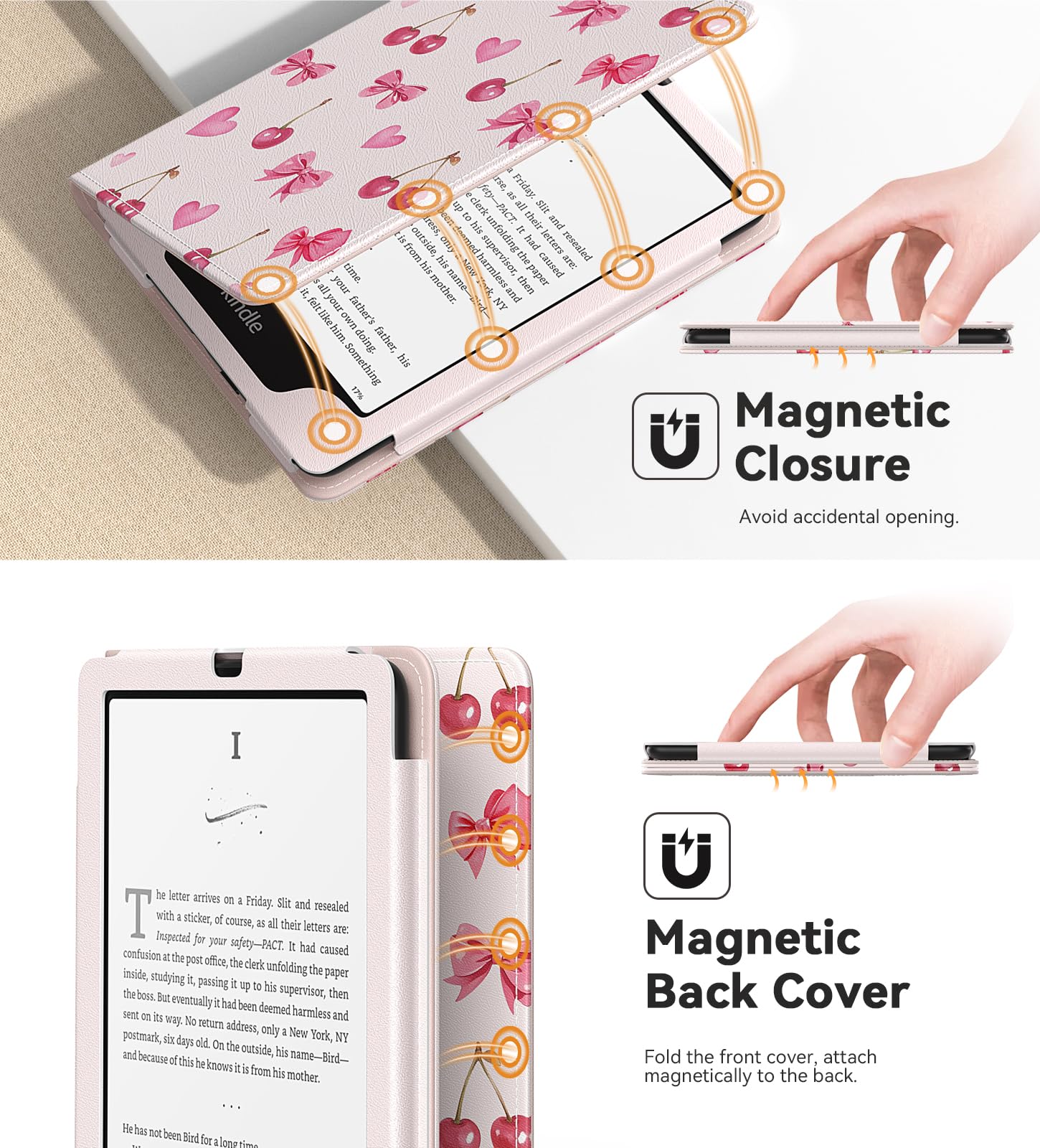 MoKo Case for 7"/6.8" eBook Reader(12th/11th Gen 2024/2021), Cherry Bow