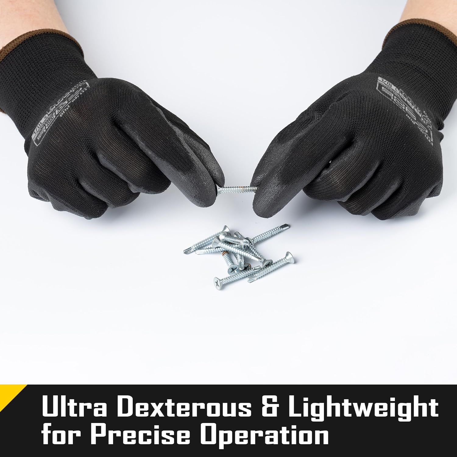 COOLJOB 12/60 Pairs Safety Work Gloves Pack Bulk with Grip PU Coating, 13 Gauge Seamless Knit Gloves with Polyurethane Dipped for Warehouse Working, Breathable Lightweight for Men Women, Black Large - Image 5