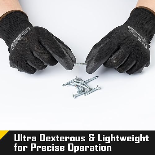 Miniatura 5 de COOLJOB - Paquete de 60 pares de guantes de trabajo de seguridad a granel con revestimiento de poliuretano de agarre, guantes de punto sin costuras