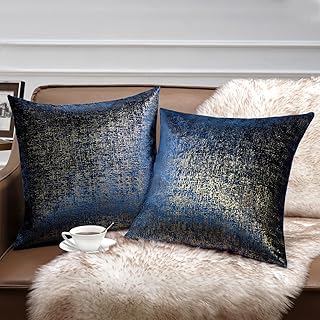 Phantoscope Pack of 2 Sparkling Velvet Geometric-Pattern Throw Decorative Pillow Cover Soft Gold Glitter Square Cushion Cover Pillowcase for Couch Bed and Chair, Navy Blue, 18 x 18 inches, 45 x 45 cm