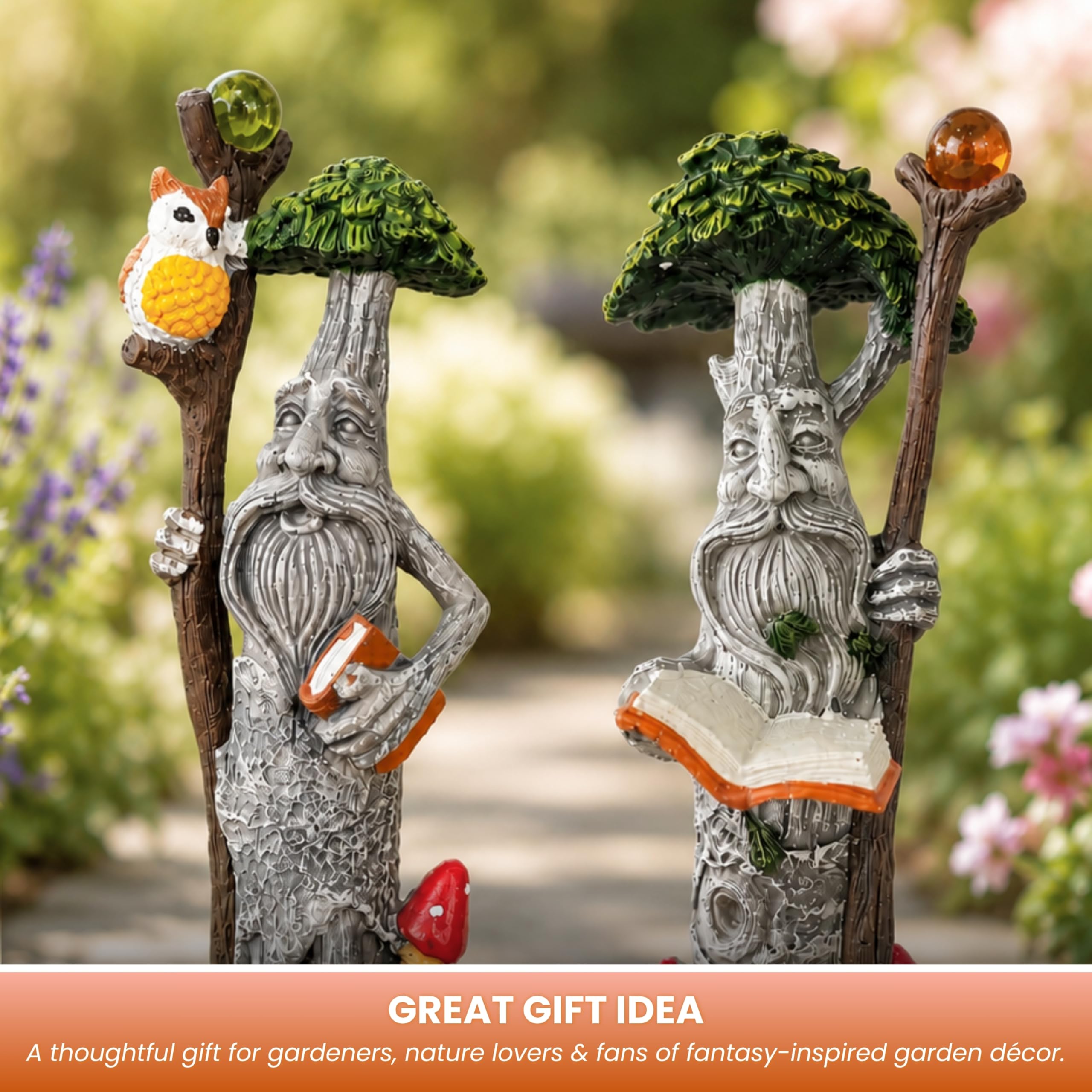 Garden Mile Set di 2 ornamenti da giardino in resina per fata da giardino, ornamento da giardino, per albero e uomo, coppia di statuette da giardino a prova d'acqua, piccoli gnomi per esterni