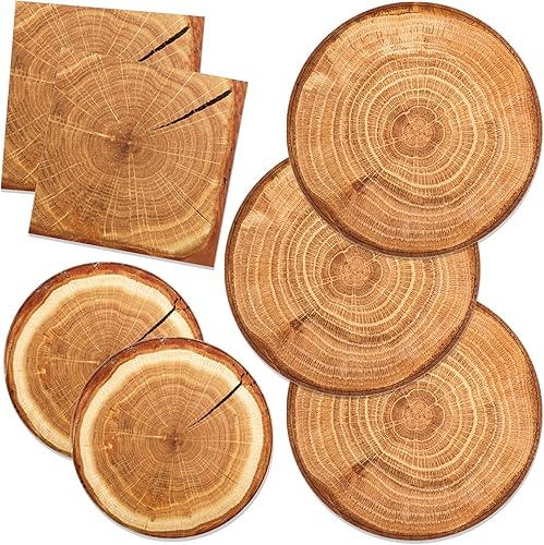 CC HOME Servilletas de papel de cumpleaños de grano de madera, vajilla desechable de madera maciza natural, suministros para fiestas, juegos de