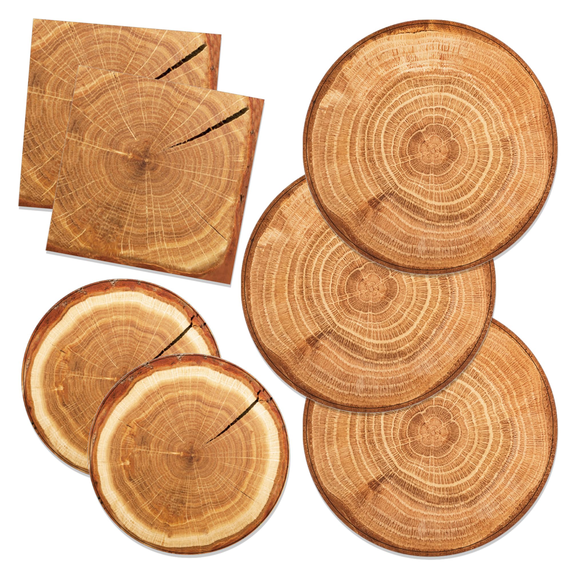 Wood Grain Birthday Paper Plates Napkins Natural Solid Wood Grain Disposable Tableware Set Party Supplies Wood Grain Theme Dinnerware Cutlery Sets Serves 24 Guests for Party Plates Napkins 88PCS