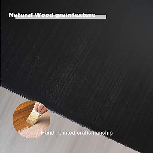 Miniatura 5 de Mesa consola negra moderna de 59 pulgadas con cuentas de madera, mesa de entrada de madera rústica con estilo cascada curva, mesa de sofá de granja