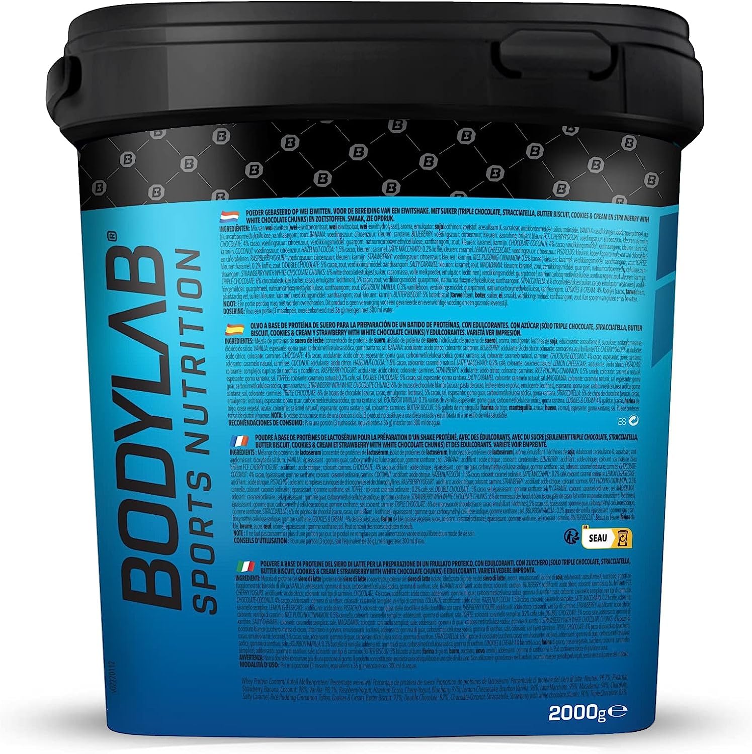 Bodylab24 Whey Protein Powder Cioccolato 2kg, proteine per muscoli più forti, whey può promuovere la costruzione dei muscoli, con 80% di proteine, senza aspartamee