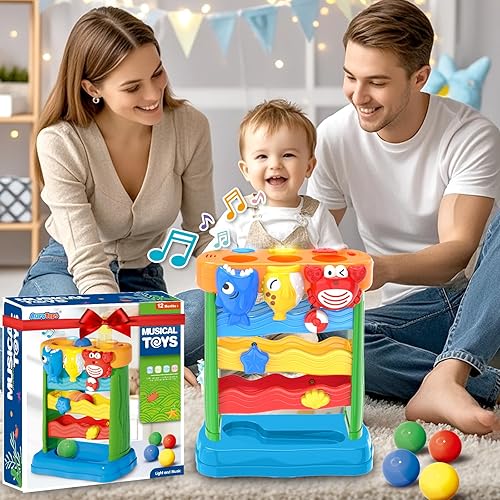 Miniatura 7 de Juguetes para niños y niñas de 1, 2, 3 años, juguete musical para niños pequeños de 6-12-18-24 meses, juguetes Montessori interactivos con luz y