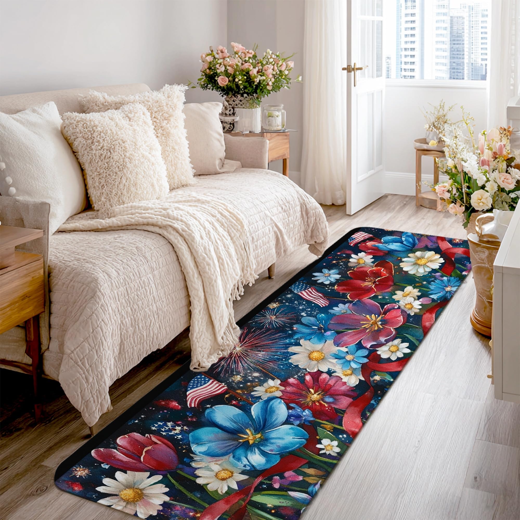 Tapis de couloir tulipes rouge rectangulaire 6,4 m en éponge pour décoration de cuisine et entrée