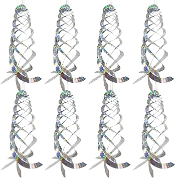 Sfcddtlg 8 PCS Bird Spiral Hanging Reflectors- 15.8 Inch Outdoor Hanging Reflective Device- Garden Decoration to Prevent Birds from Entering the House Garden Swimming Pool