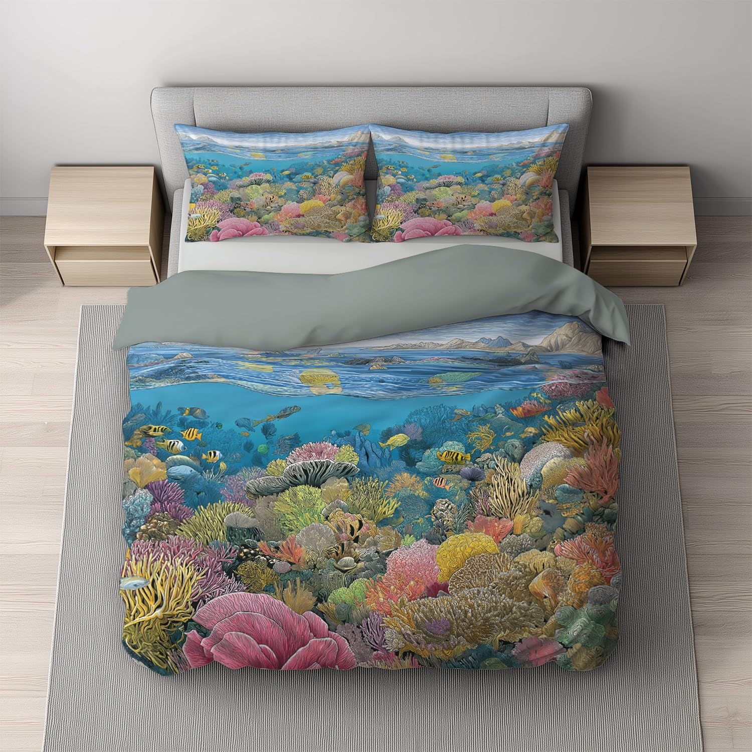 Genérico Oddychający kolorowy nadruk Anime Parure de Lit Fantasy Koral Creatura morska łatwa w utrzymaniu mikrofibra dla dzieci i dorosłych narzuta na kołdrę 240 x 220 cm