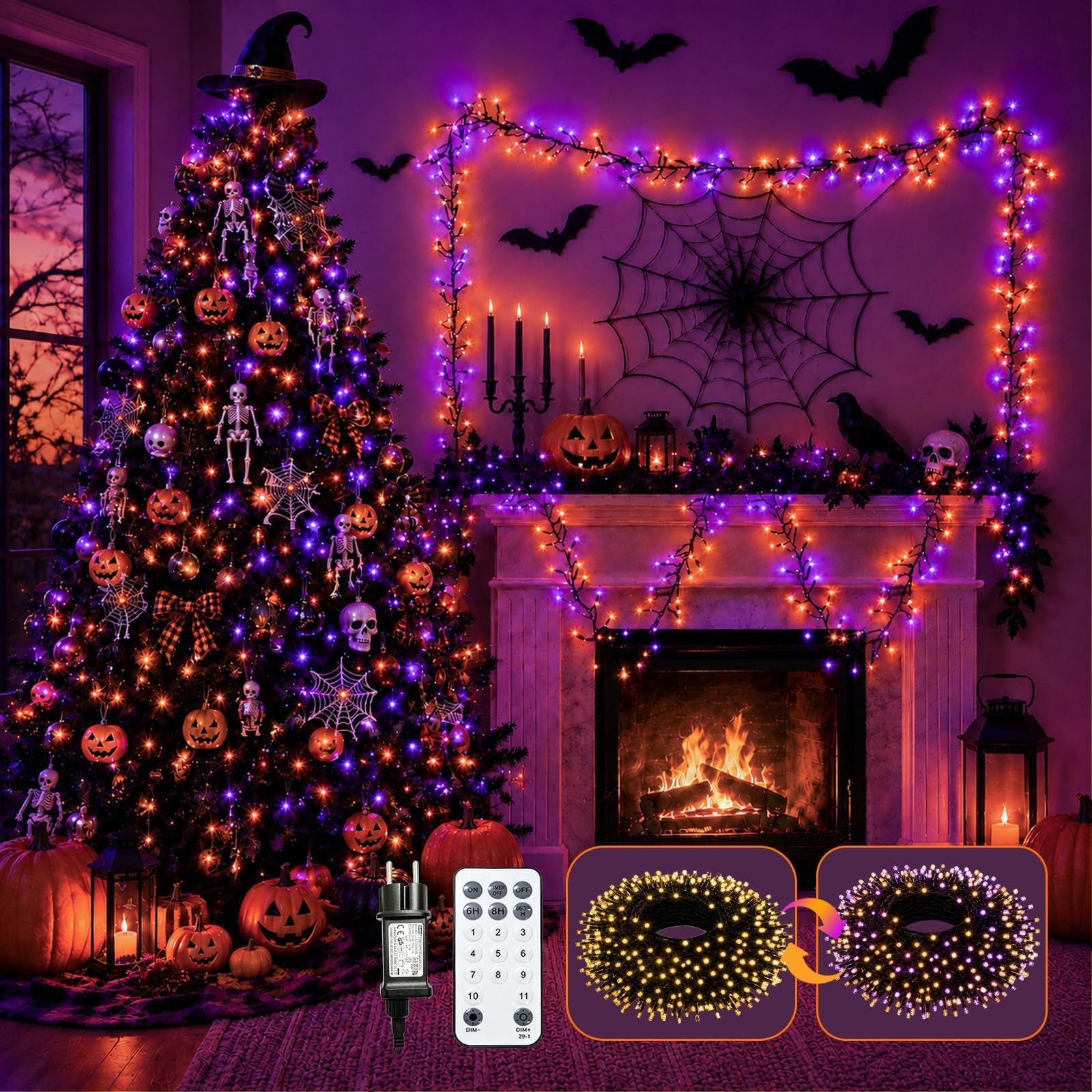 FLSEPAMB Halloween Deko Lichterkette Outdoor, 15M 1000 LEDs Orange Lila