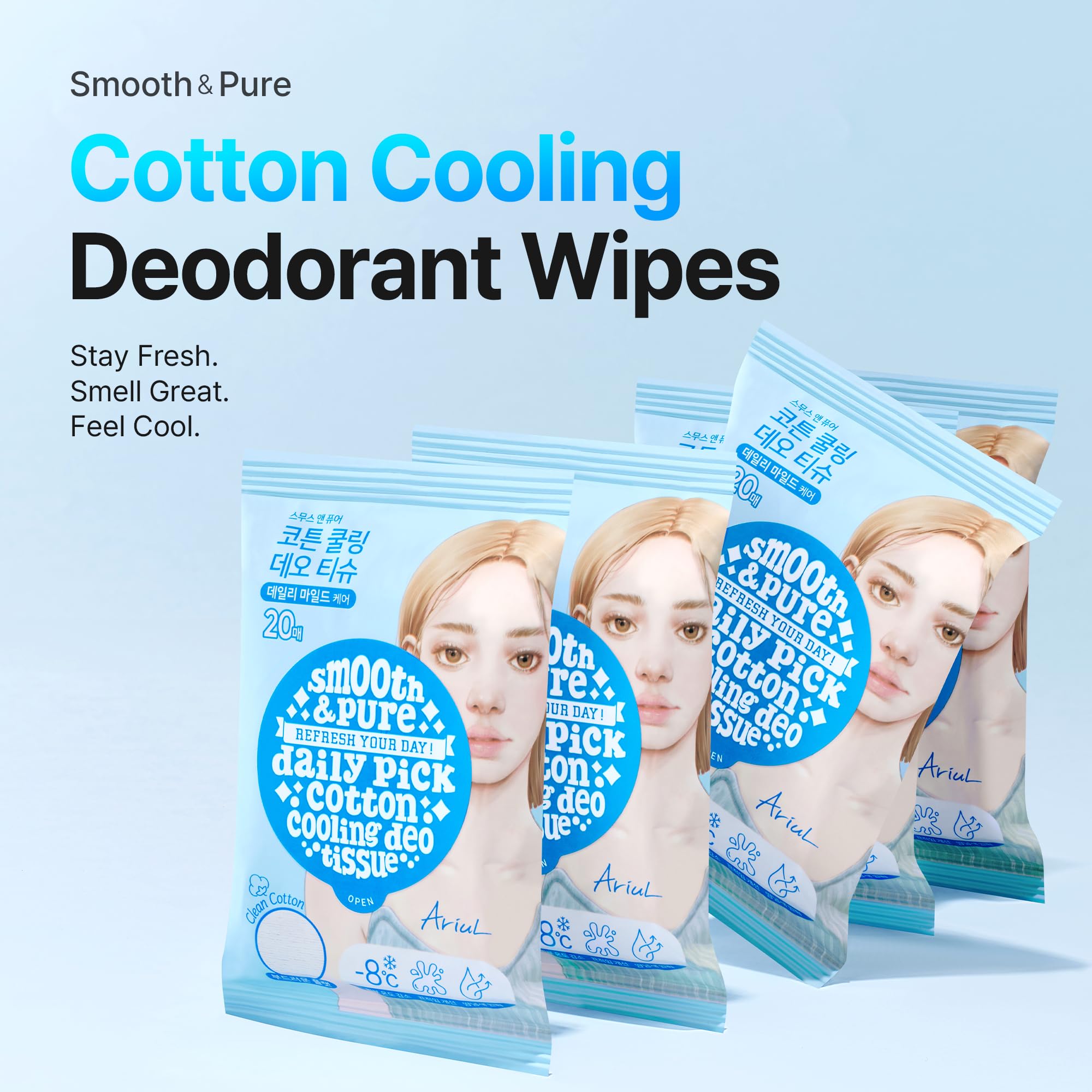 Ariul Smooth Pure Cotton Cooling Deo Tissue Cilt Serinletici Koku Önleyen Vegan Deodorant Mendil 20 adet