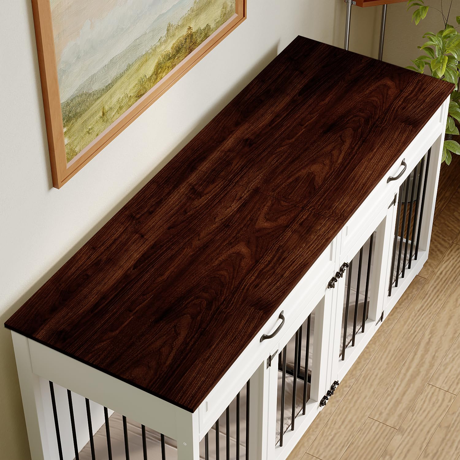 Hundekäfig Schrank XXL, Hundekäfig mit 2 Schubladen und 2 Türen, Hundebox für Zuhause Große/Mittlere Hunde,Beistelltisch, Hundehütte Indoor, Hundehaus für Zuhause, Weiß, 164 x 60 x 80 cm, Eisen
