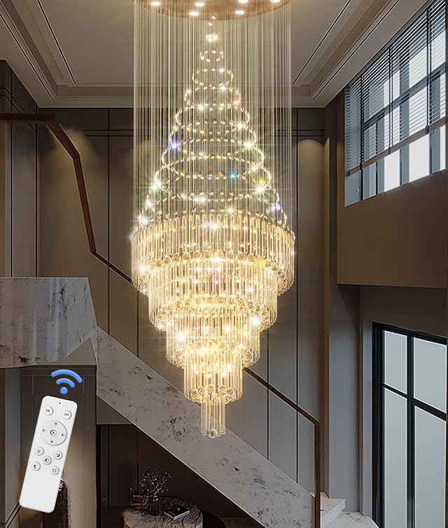 Flashing God 40X90 Large Crystal Chandelier for High Ceiling Modern Crystal Raindrop Chandeliers Lighting Round Ceiling Light Entryway