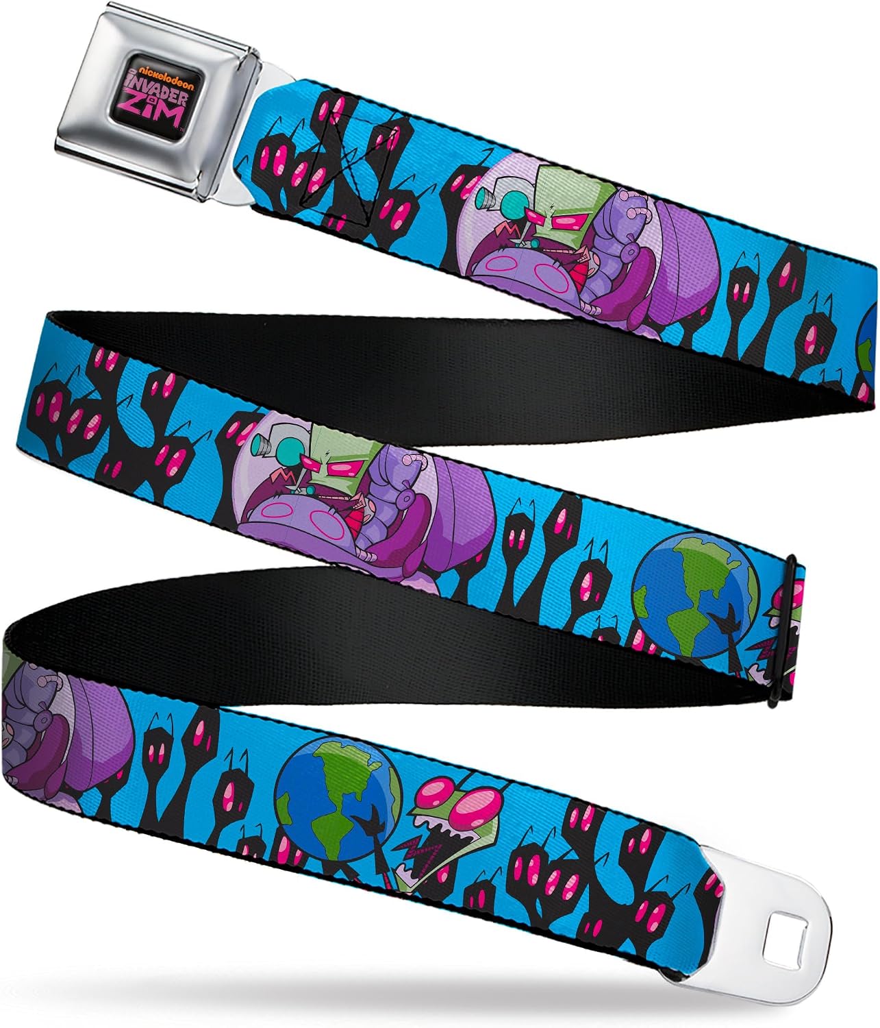 Nickelodeon Belt, Seatbelt Buckle Belt, Invader Zim GIR and Piggy Rule the World Poses Blue, Adjustable